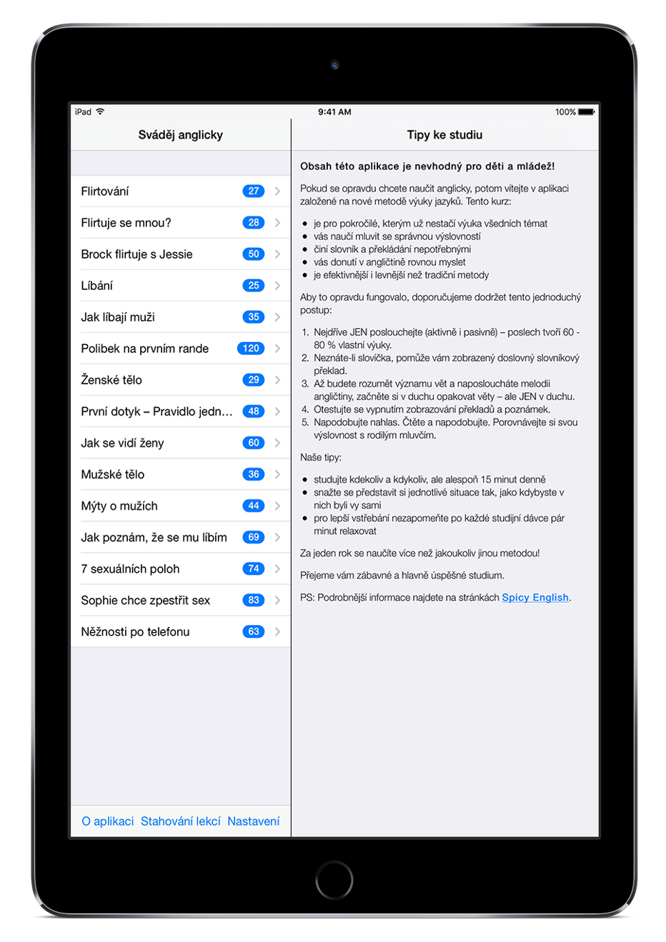 Sváděj anglicky na iPadu - seznam lekcí