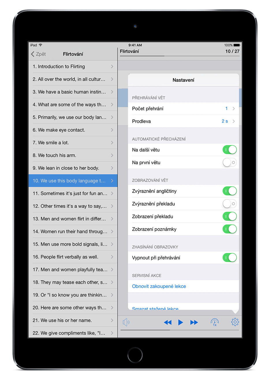 Sváděj anglicky na iPadu - věta a nastavení
