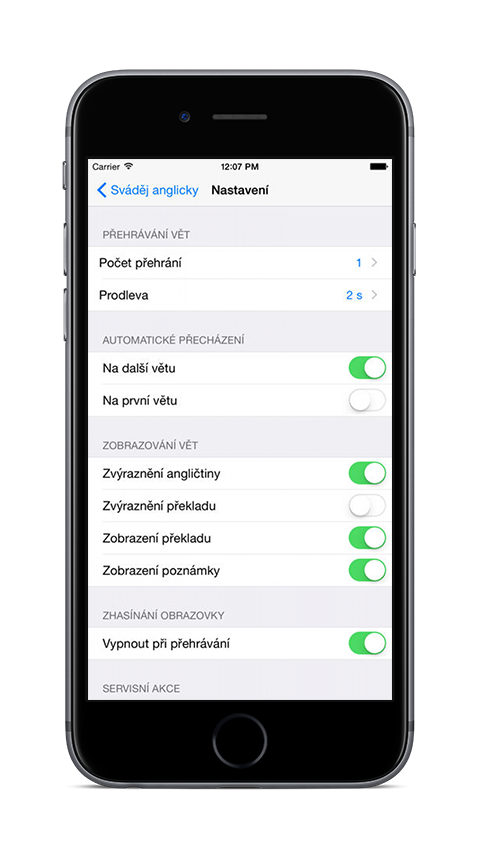 Sváděj anglicky na iPhone 6 - nastavení